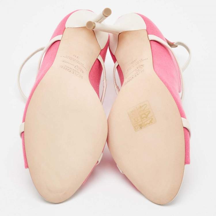 مملوكة مسبقًا Malone Souliers Pink/Cream Canvas Mika  Ankle Strap Pumps Size 38