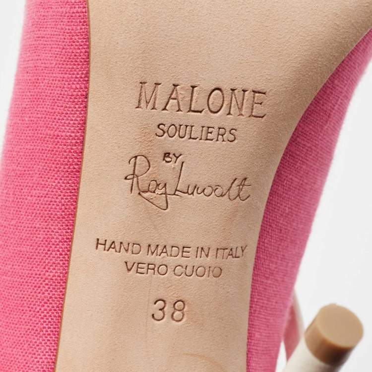 مملوكة مسبقًا Malone Souliers Pink/Cream Canvas Mika  Ankle Strap Pumps Size 38