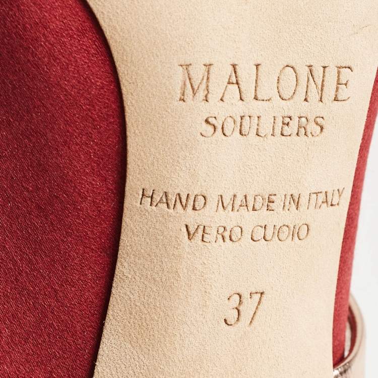 Pre Owned Malone Souliers Burgundy Satin Maureen  Sandals Size 37