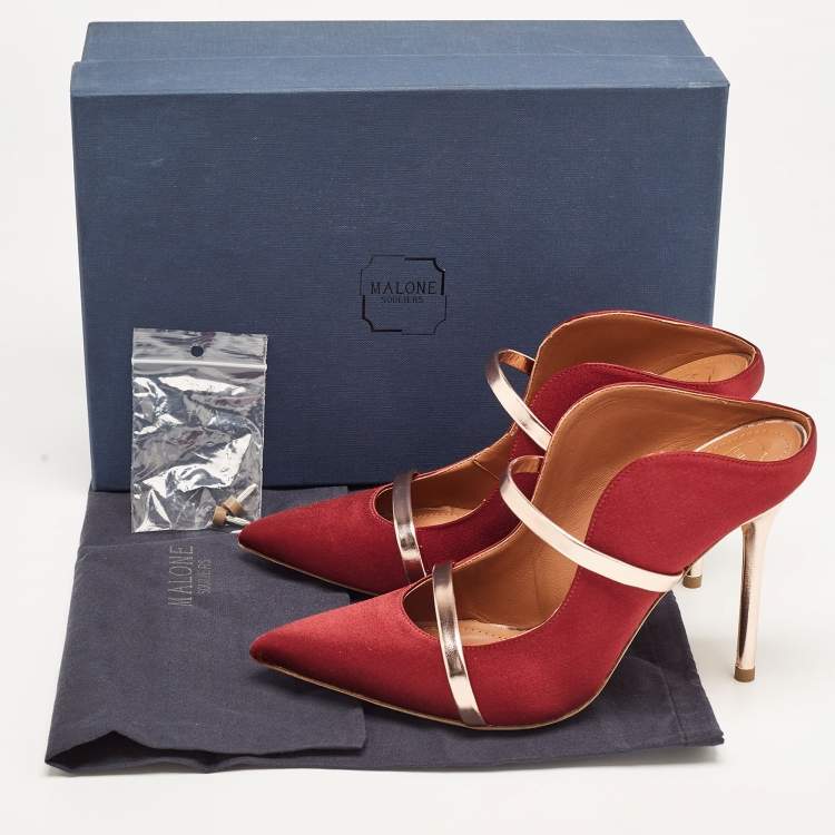 Pre Owned Malone Souliers Burgundy Satin Maureen  Sandals Size 37