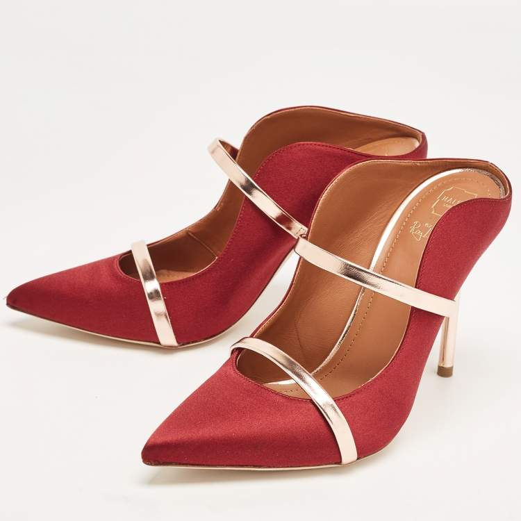 Pre Owned Malone Souliers Burgundy Satin Maureen  Sandals Size 37