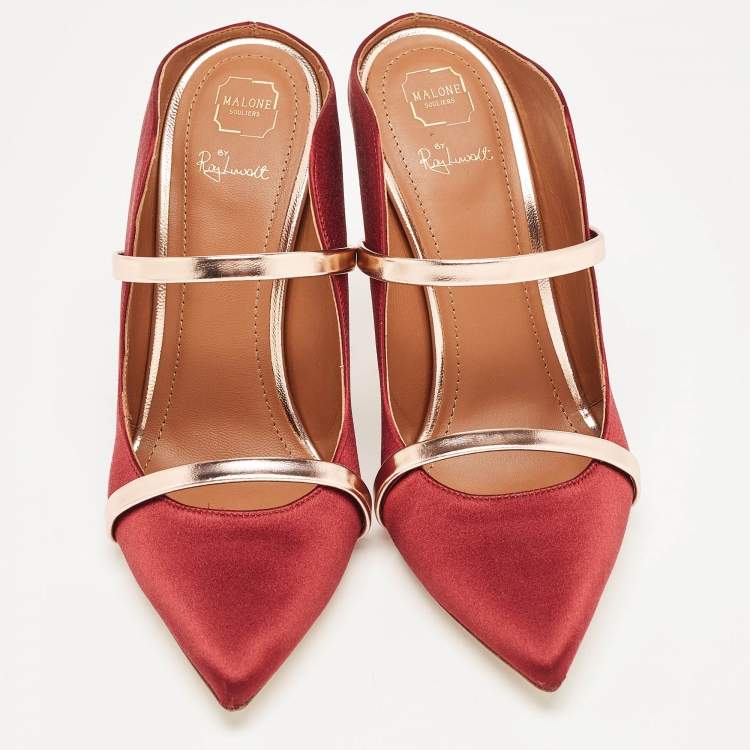 Pre Owned Malone Souliers Burgundy Satin Maureen  Sandals Size 37