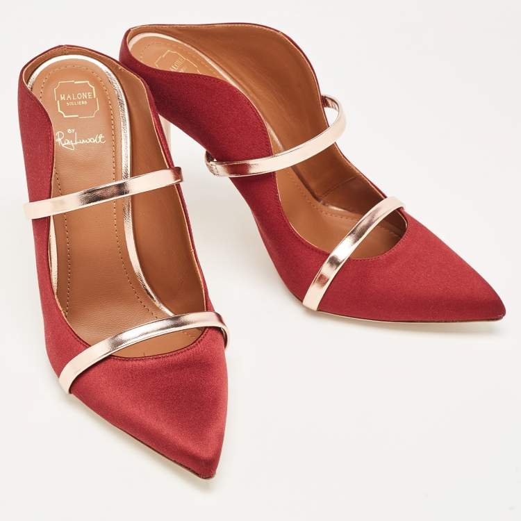 Pre Owned Malone Souliers Burgundy Satin Maureen  Sandals Size 37