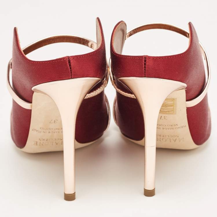 Pre Owned Malone Souliers Burgundy Satin Maureen  Sandals Size 37
