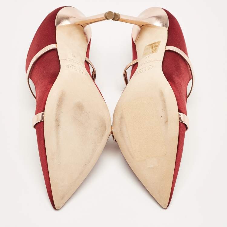 Pre Owned Malone Souliers Burgundy Satin Maureen  Sandals Size 37
