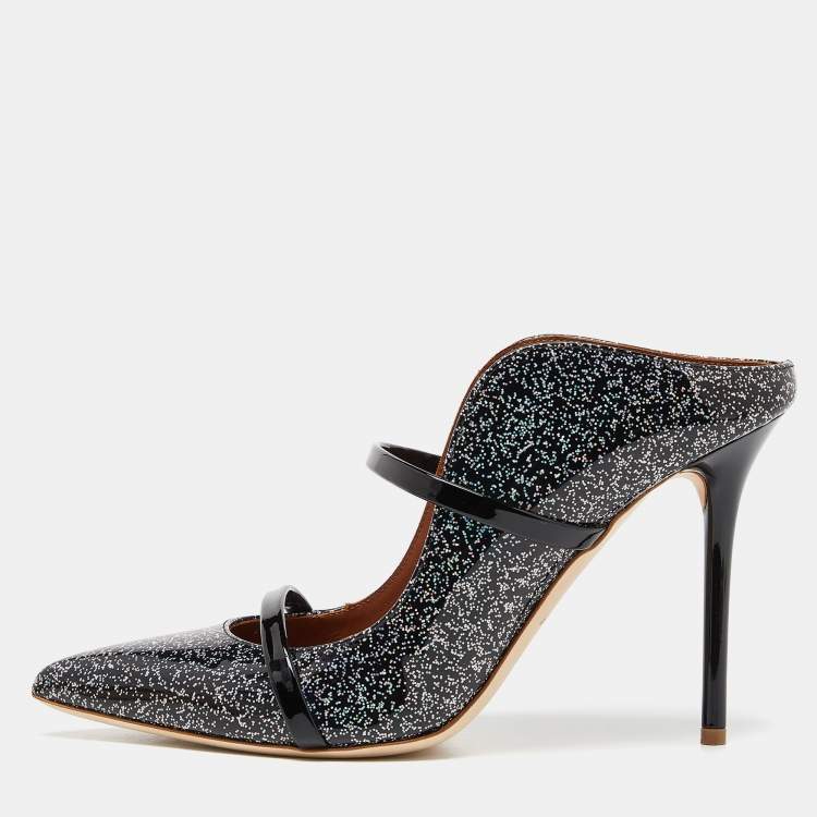 Pre Owned Malone Souliers Black Glitter Patent Leather Maureen Mules Size 40
