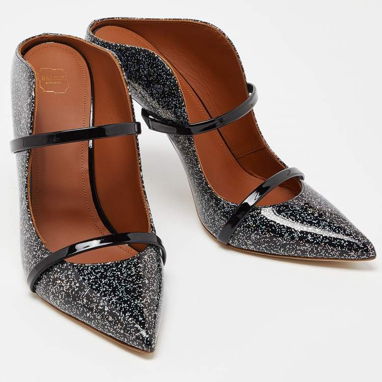 Pre Owned Malone Souliers Black Glitter Patent Leather Maureen Mules Size 40
