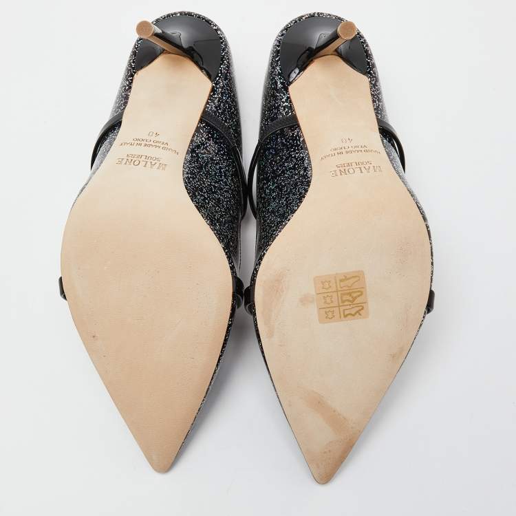 Pre Owned Malone Souliers Black Glitter Patent Leather Maureen Mules Size 40