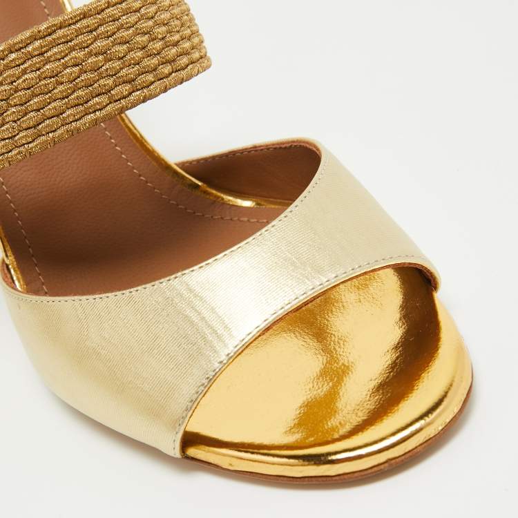 Pre Owned Malone Souliers Gold Leather and Woven Lurex  Milena Slides Size 39 