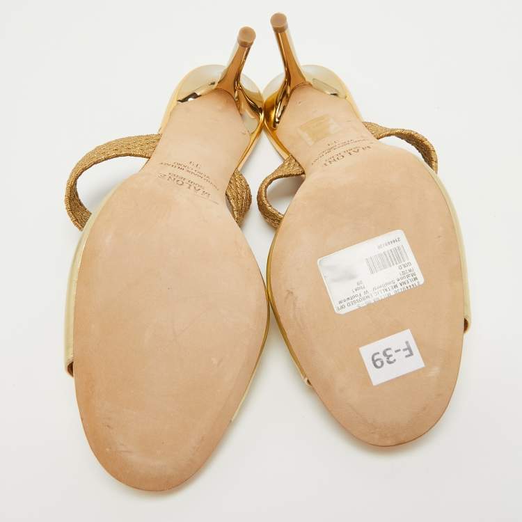 Pre Owned Malone Souliers Gold Leather and Woven Lurex  Milena Slides Size 39 