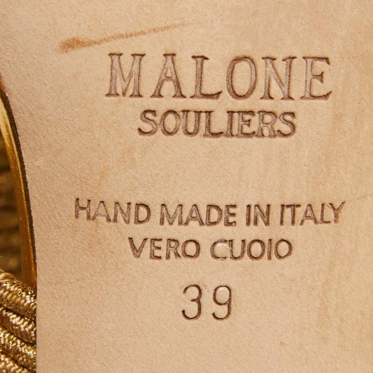 Pre Owned Malone Souliers Gold Leather and Woven Lurex  Milena Slides Size 39 