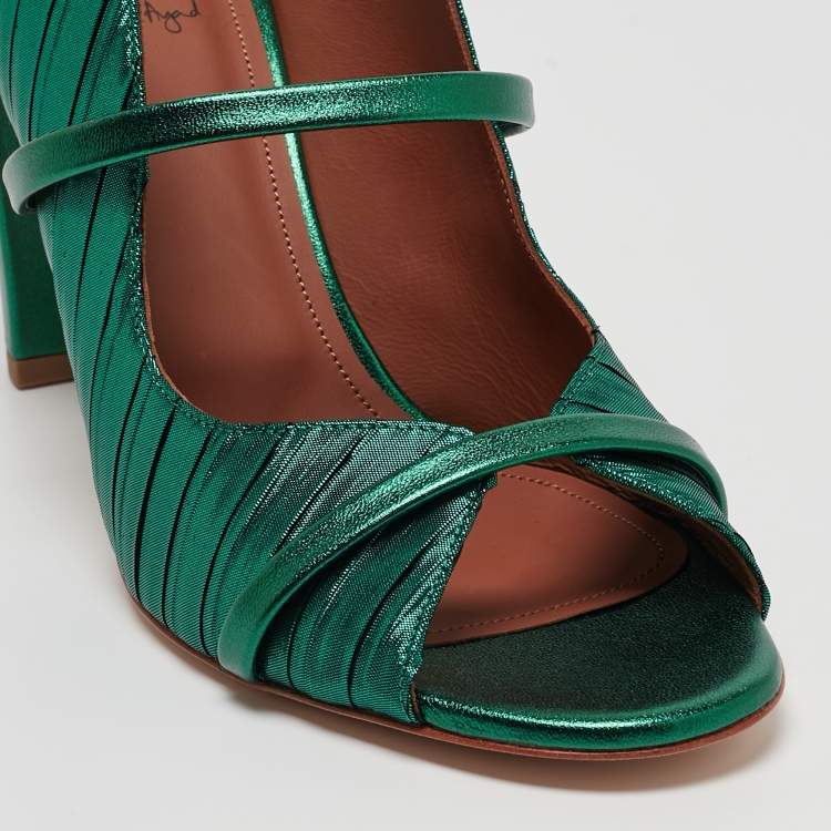 Pre Owned Malone Souliers Green Pleated Satin Norah Mules Size 40.5