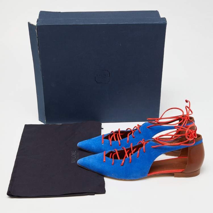 Pre Owned Malone Souliers Blue/Brown Suede and Leather Montana Flats Size 40