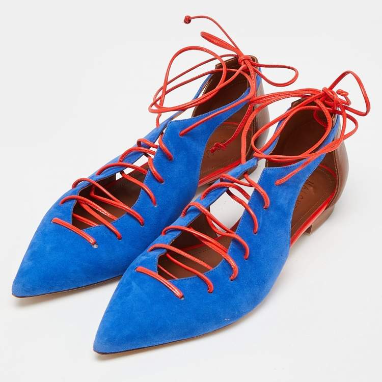 Pre Owned Malone Souliers Blue/Brown Suede and Leather Montana Flats Size 40