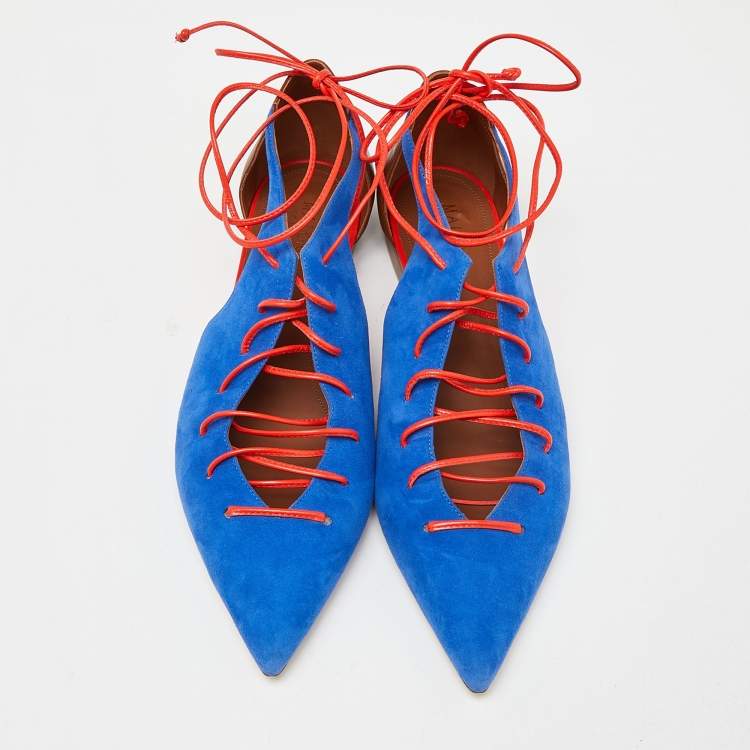 Pre Owned Malone Souliers Blue/Brown Suede and Leather Montana Flats Size 40