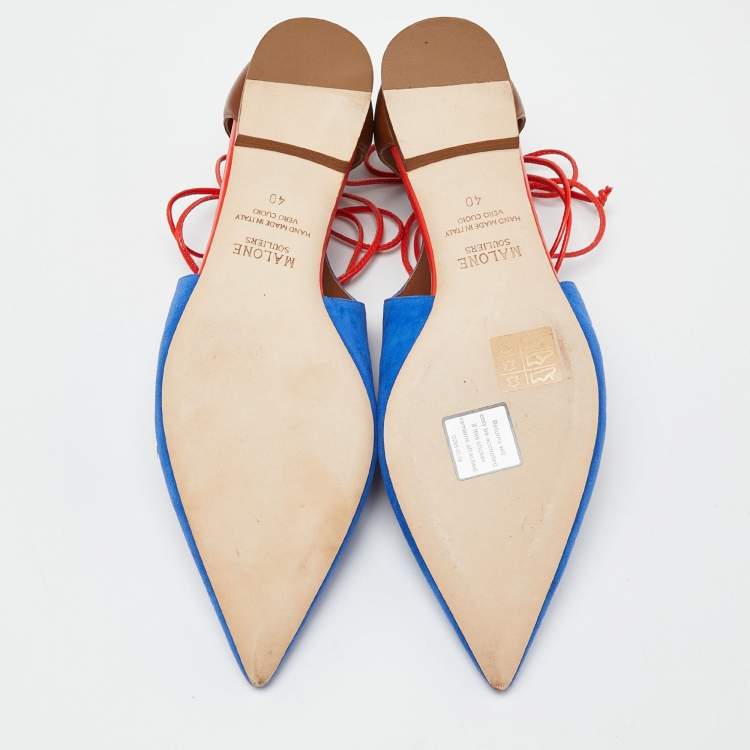 Pre Owned Malone Souliers Blue/Brown Suede and Leather Montana Flats Size 40
