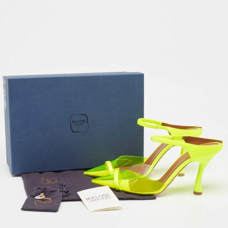 Pre Owned Malone Souliers Neon Yellow PVC and Patent Leather Iona Mules Size 38.5