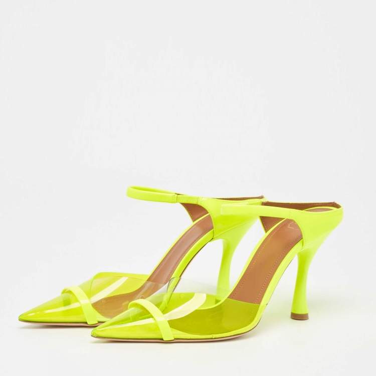 Pre Owned Malone Souliers Neon Yellow PVC and Patent Leather Iona Mules Size 38.5