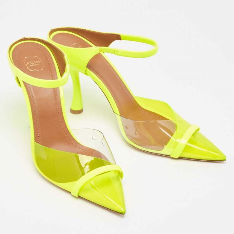 Pre Owned Malone Souliers Neon Yellow PVC and Patent Leather Iona Mules Size 38.5