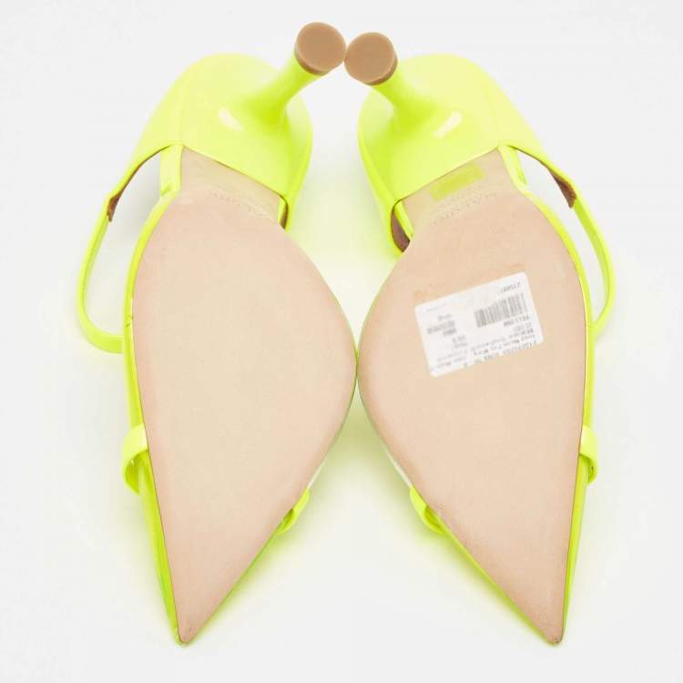 Pre Owned Malone Souliers Neon Yellow PVC and Patent Leather Iona Mules Size 38.5