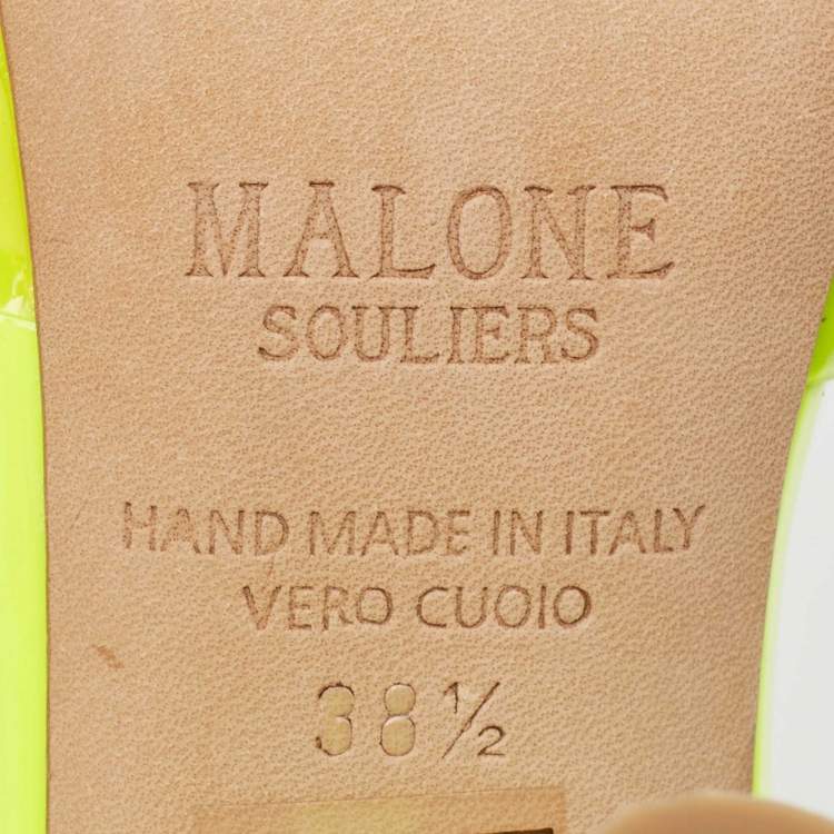 Pre Owned Malone Souliers Neon Yellow PVC and Patent Leather Iona Mules Size 38.5