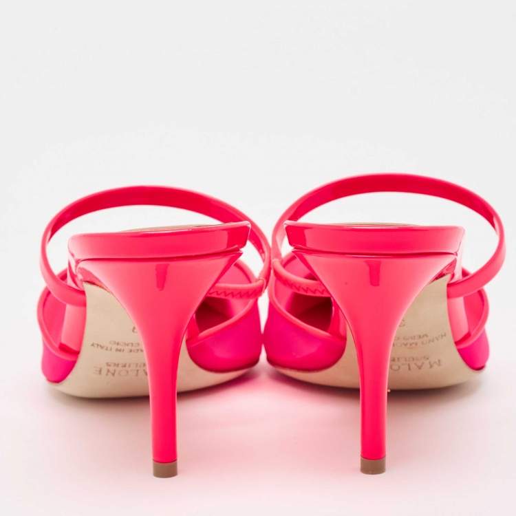 Pre Owned Malone Souliers Neon Pink Mesh and Patent Leather Clio Mules Size 39