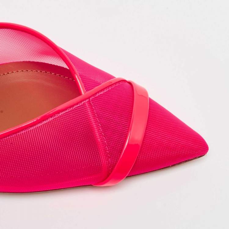 Pre Owned Malone Souliers Neon Pink Mesh and Patent Leather Clio Mules Size 39