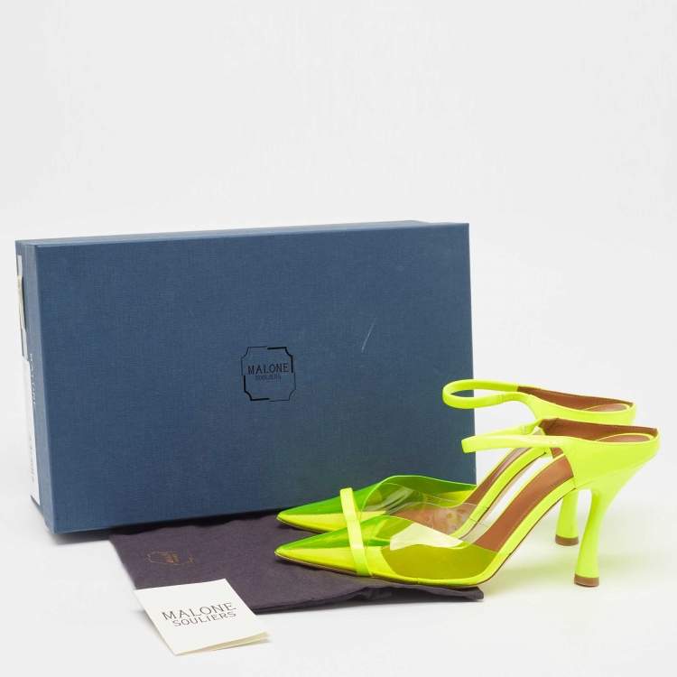 Pre Owned Malone Souliers Neon Yellow PVC and Patent Leather Iona Mules Size 38.5