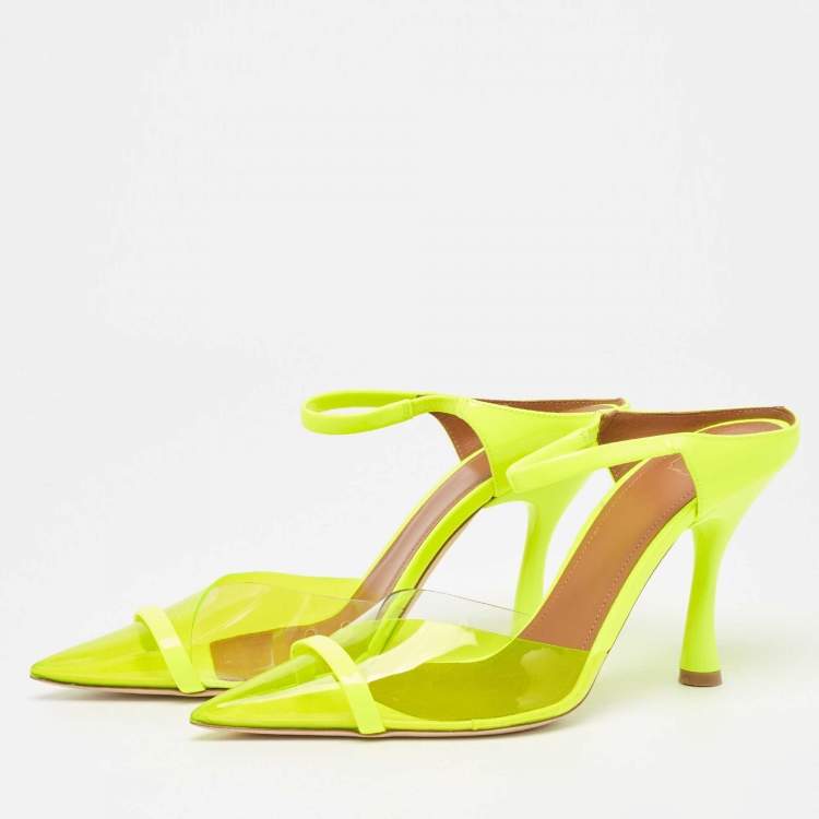 Pre Owned Malone Souliers Neon Yellow PVC and Patent Leather Iona Mules Size 38.5