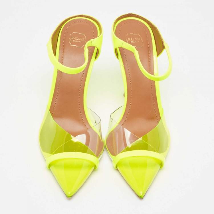 Pre Owned Malone Souliers Neon Yellow PVC and Patent Leather Iona Mules Size 38.5