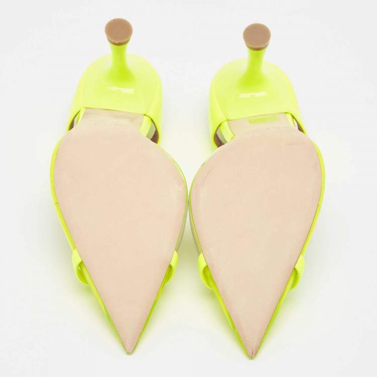 Pre Owned Malone Souliers Neon Yellow PVC and Patent Leather Iona Mules Size 38.5