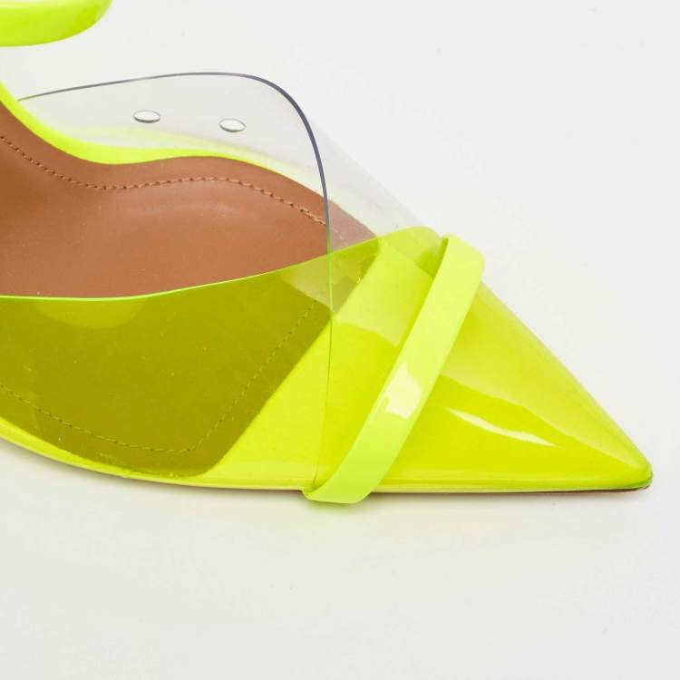 Pre Owned Malone Souliers Neon Yellow PVC and Patent Leather Iona Mules Size 38.5