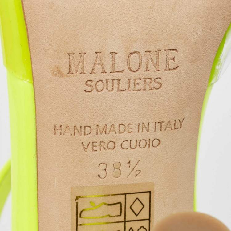 Pre Owned Malone Souliers Neon Yellow PVC and Patent Leather Iona Mules Size 38.5