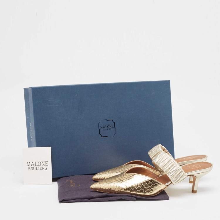 مملوكة مسبقًا Malone Souliers Gold Python Embossed Leather Maisie Mules Size 37