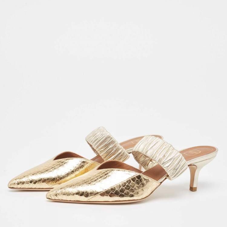 مملوكة مسبقًا Malone Souliers Gold Python Embossed Leather Maisie Mules Size 37