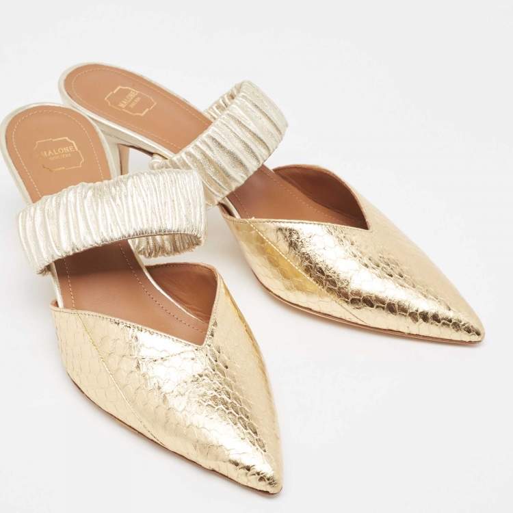 مملوكة مسبقًا Malone Souliers Gold Python Embossed Leather Maisie Mules Size 37