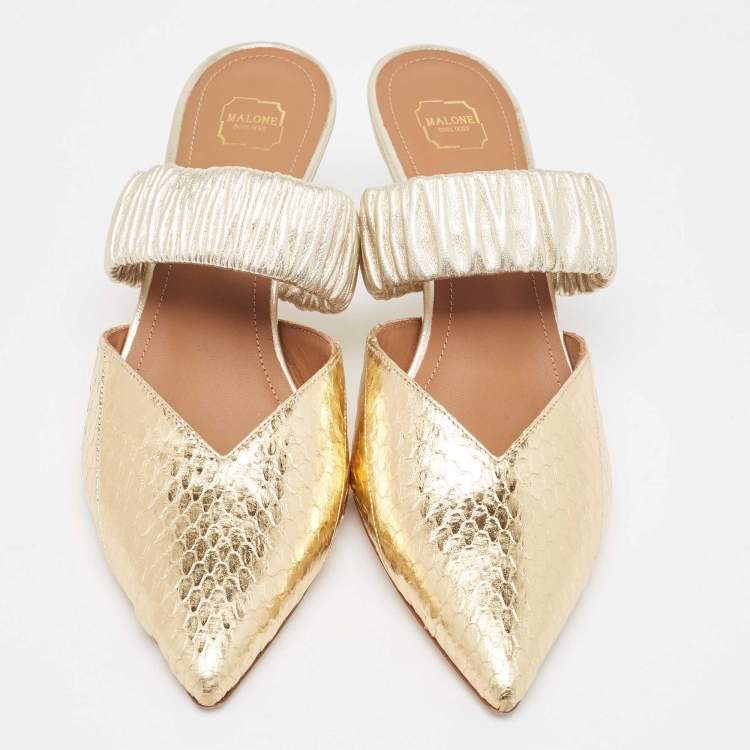 مملوكة مسبقًا Malone Souliers Gold Python Embossed Leather Maisie Mules Size 37