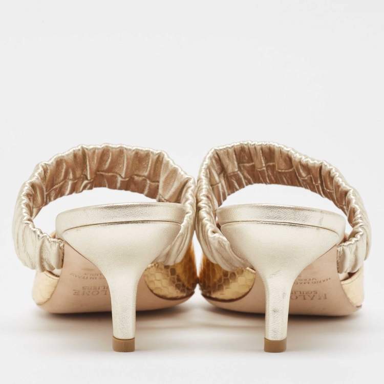 مملوكة مسبقًا Malone Souliers Gold Python Embossed Leather Maisie Mules Size 37