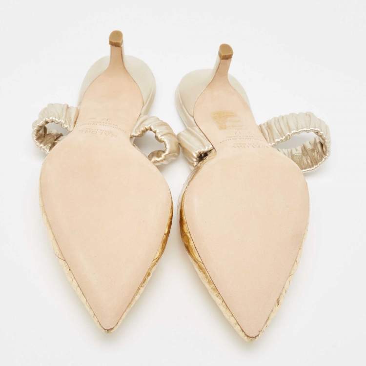 مملوكة مسبقًا Malone Souliers Gold Python Embossed Leather Maisie Mules Size 37