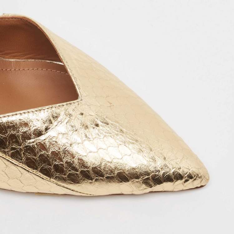 مملوكة مسبقًا Malone Souliers Gold Python Embossed Leather Maisie Mules Size 37
