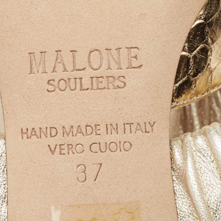 مملوكة مسبقًا Malone Souliers Gold Python Embossed Leather Maisie Mules Size 37