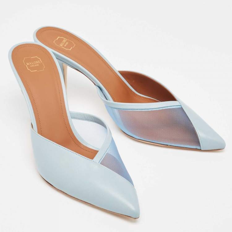Pre Owned Malone Souliers Light Blue Leather and Mesh Heel Mules Size 39
