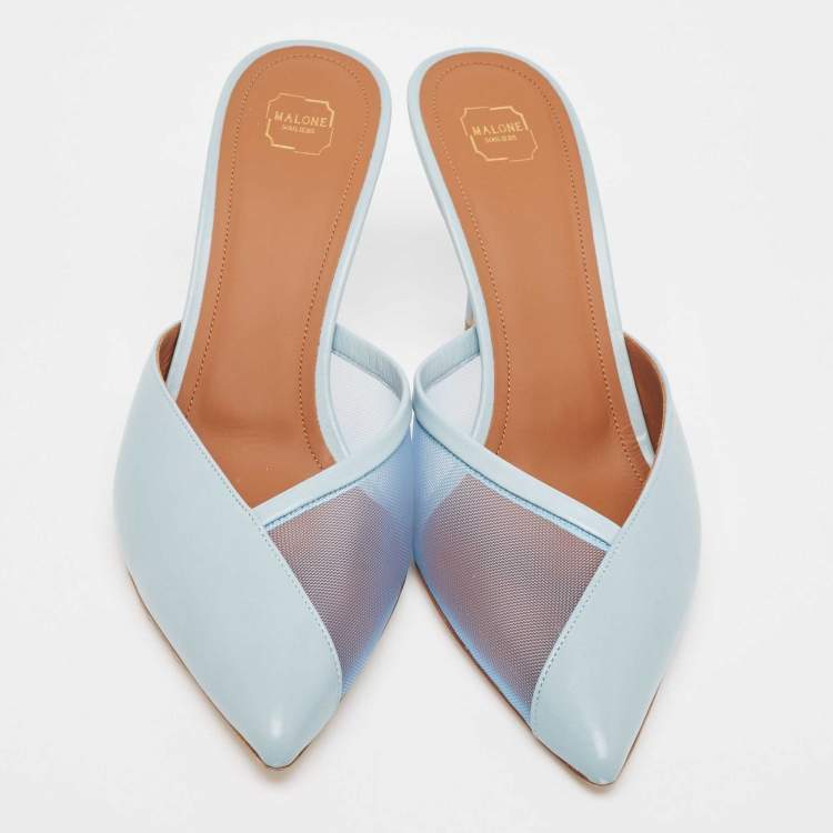 Pre Owned Malone Souliers Light Blue Leather and Mesh Heel Mules Size 39