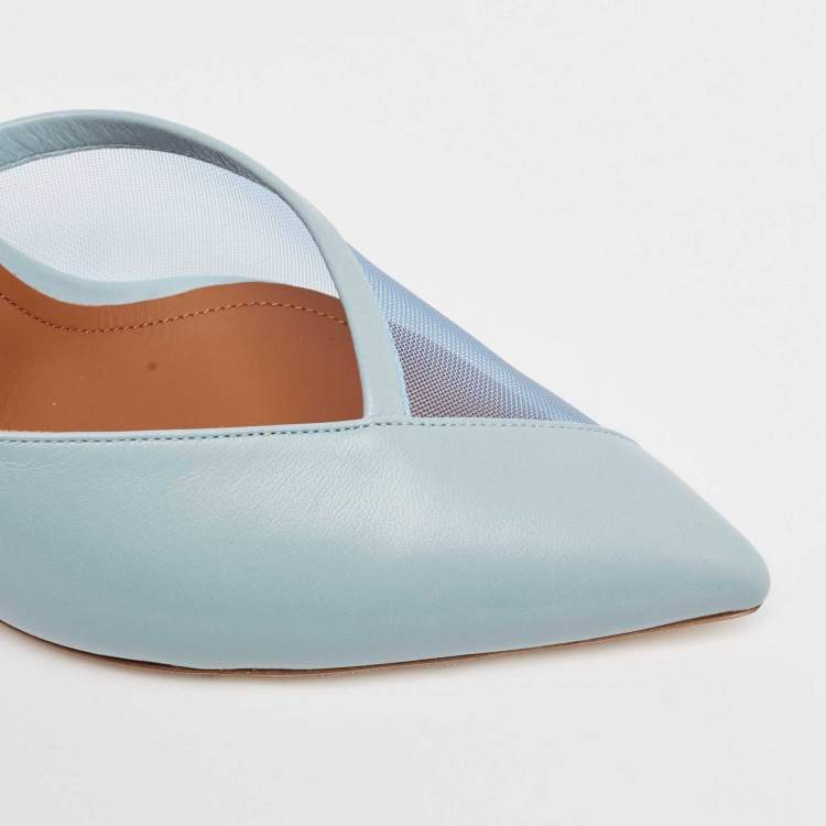 Pre Owned Malone Souliers Light Blue Leather and Mesh Heel Mules Size 39