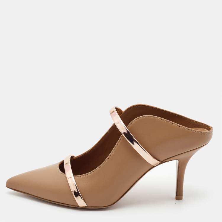Pre Owned Malone Souliers Brown/Rose Gold Leather Maureen Mules Size 37.5