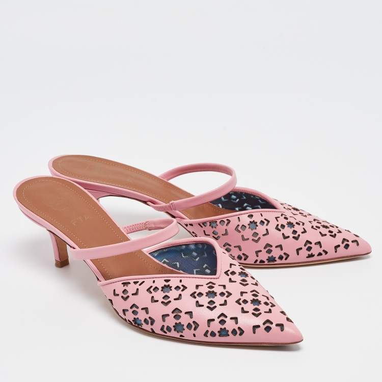 Pre Owned Malone Souliers Pink Leather Maureen Mules Size 38