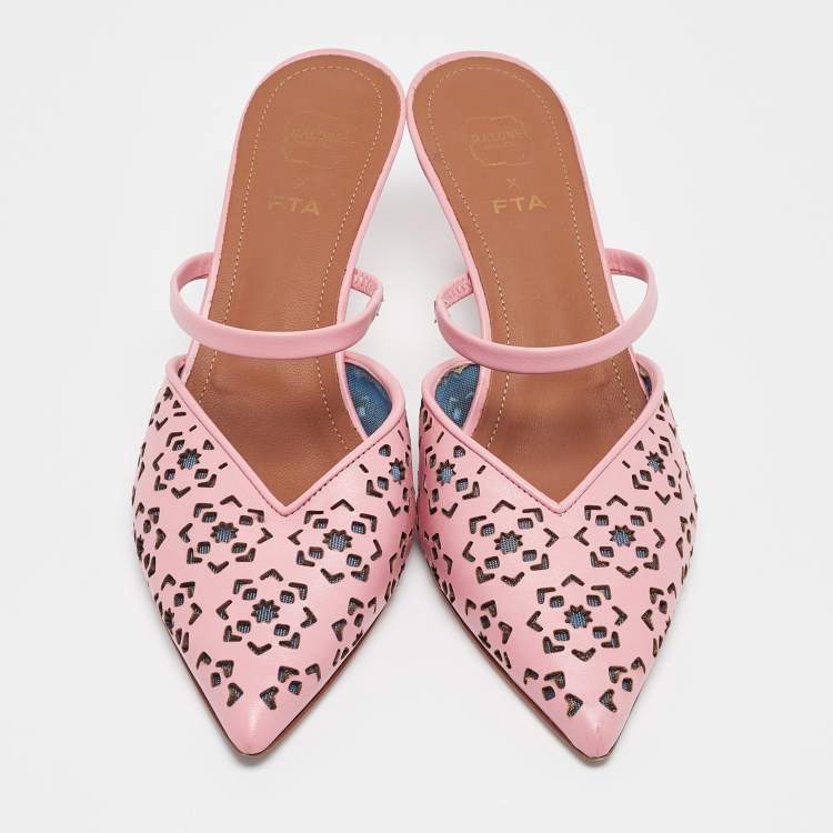 Pre Owned Malone Souliers Pink Leather Maureen Mules Size 38
