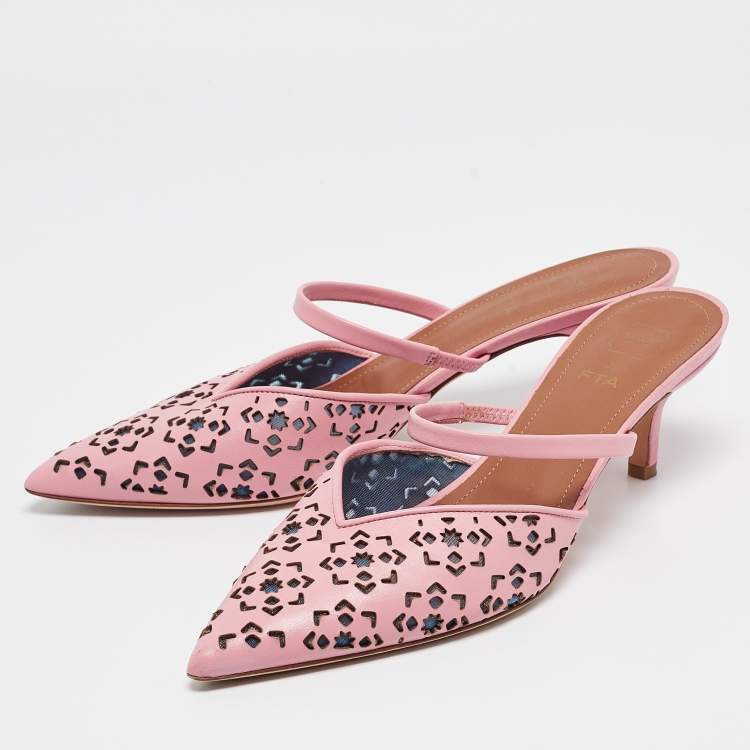 Pre Owned Malone Souliers Pink Leather Maureen Mules Size 38