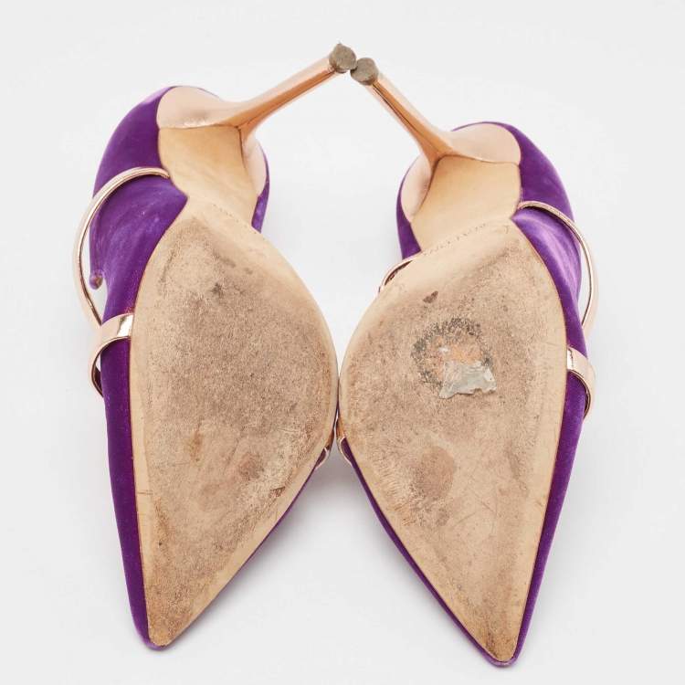 مملوكة مسبقًا Malone Souliers Purple/Rose Gold Velvet and Leather Maureen Mules Size 38.5