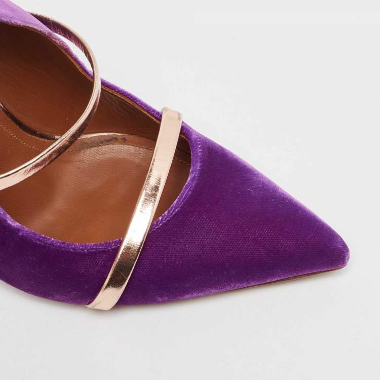 مملوكة مسبقًا Malone Souliers Purple/Rose Gold Velvet and Leather Maureen Mules Size 38.5